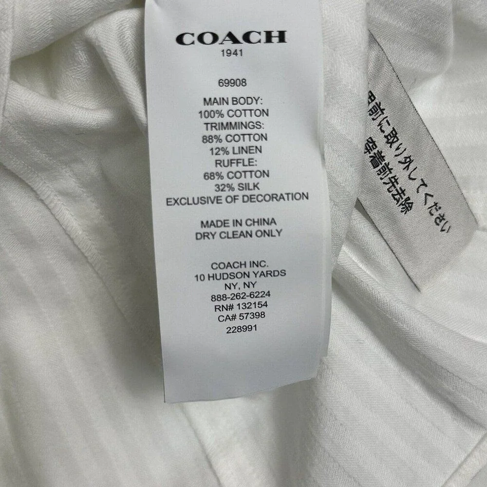 NWT Coach Sleeveless Cotton Silk Ruffle Top Size 4 Lace‎ Eyelet Studded Cottage